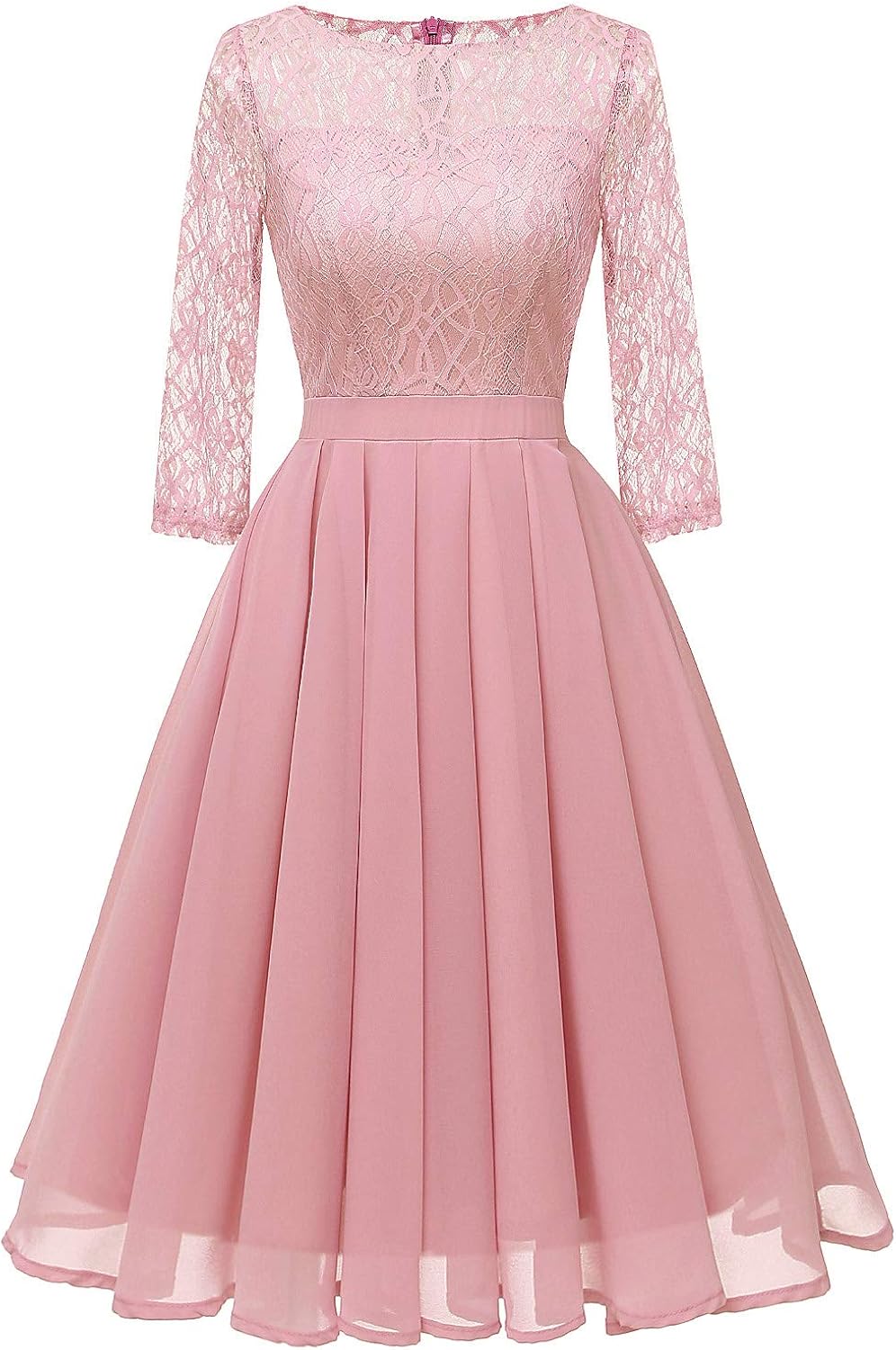 女士蕾丝中长款连衣裙透明长袖裙 a 字型雪纺返校节礼服